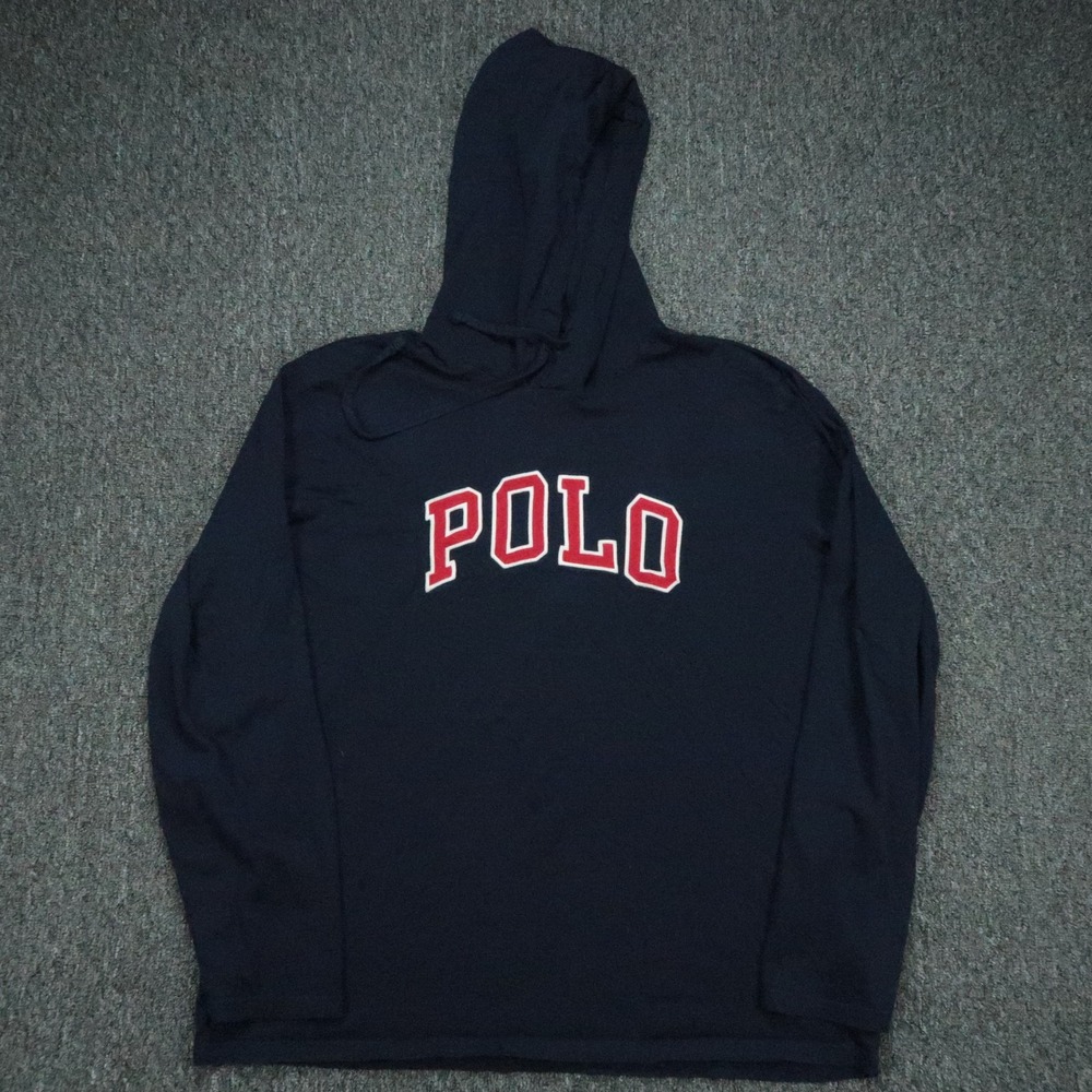 Polo Ralph Lauren Hoodie Mens XL Blue Long Sleeve Pullover Hooded Spellout